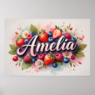Personalisiertes Beeren-Blumen-Namensposter "Ameli Poster
