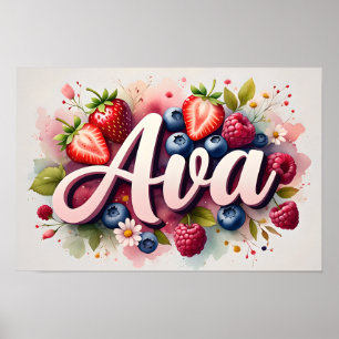 Personalisiertes Beeren-Blumen-Namensposter "Ava" Poster