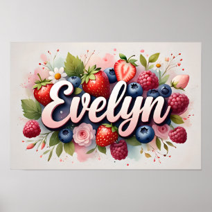 Personalisiertes Beeren-Blumen-Namensposter "Evely Poster