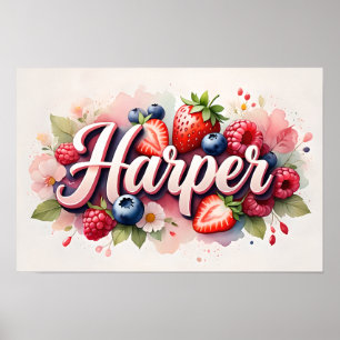 Personalisiertes Beeren-Blumen-Namensposter "Harpe Poster