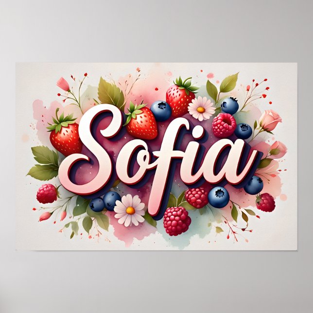 Personalisiertes Beeren-Blumen-Namensposter – "Sof Poster (Vorne)