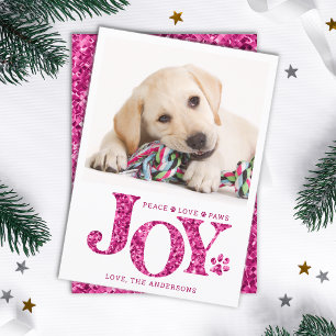 Personalisiertes Begleiter Foto JOY Pink Paw Print Feiertagskarte