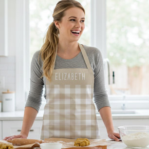 Personalisiertes Beige-Gingham-Karomuster Schürze