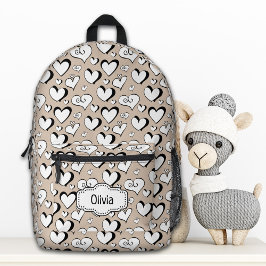 Personalisiertes Beige Herz-Backpack Bedruckter Rucksack