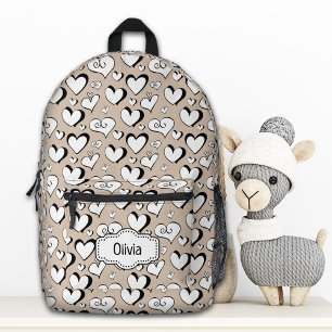Personalisiertes Beige Herz-Backpack Bedruckter Rucksack