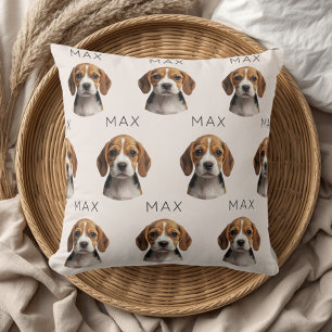 Personalisiertes Beige-Hundefoto- und Namensmuster Kissen