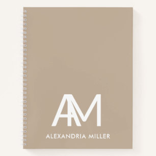 Personalisiertes Beige-Notebook mit modernem Monog Notizbuch