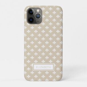 Personalisiertes Beige Weiß Fleur de Lis Muster Case-Mate iPhone Hülle