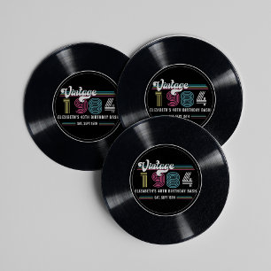 Personalisiertes beliebiges Vintages Foto Geburtst Runder Pappuntersetzer