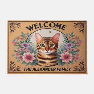 Personalisiertes Bengal Katze Florales Willkommen  Fußmatte