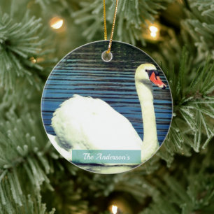 Personalisiertes benutzerdefiniertes Swan-Foto Keramik Ornament