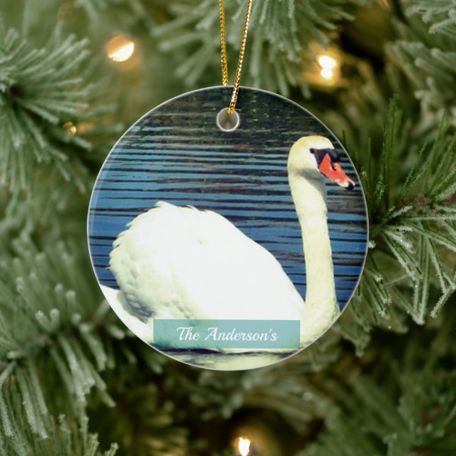 Personalisiertes benutzerdefiniertes Swan-Foto Keramik Ornament (Baum)