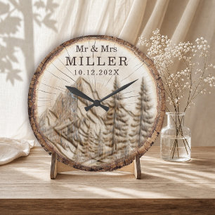 Personalisiertes Bergwald-Paar Große Wanduhr