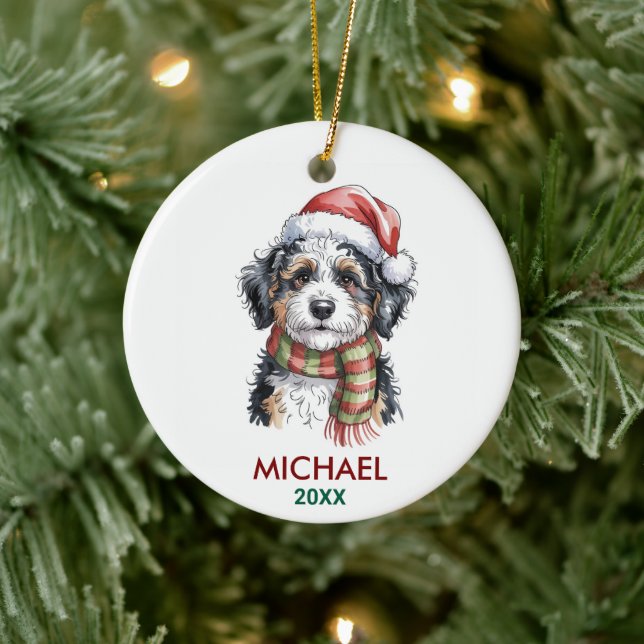 Personalisiertes Bernedoodle-Hunde-Weihnachten Keramik Ornament (Baum)
