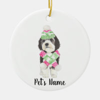 Personalisiertes Bernedoodle Rosa und grüne Weihna