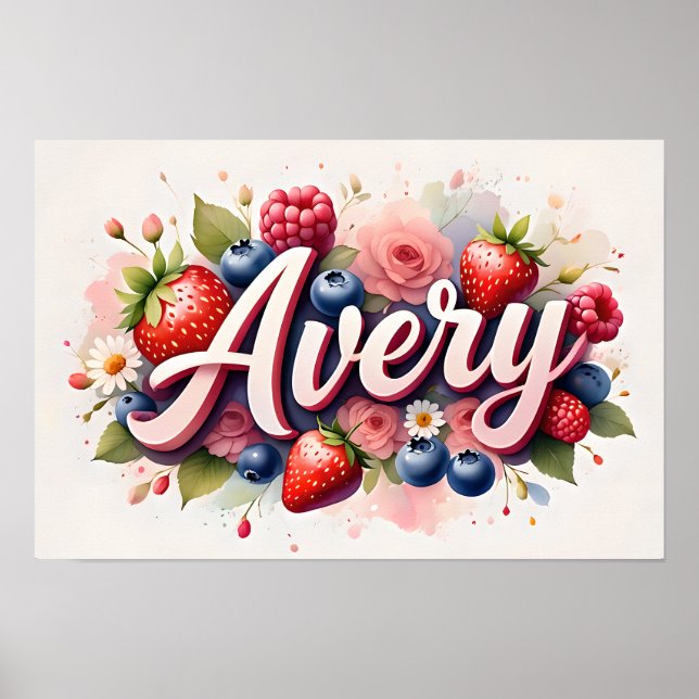 Personalisiertes Berry Floral Name Poster "Avery" (Vorne)