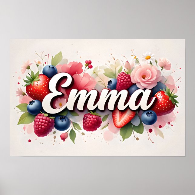 Personalisiertes Berry Floral Name Poster - "Emma" (Vorne)