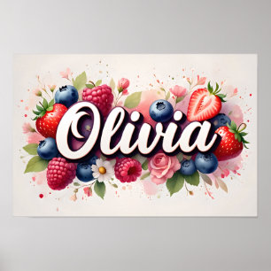 Personalisiertes Berry Floral Name Poster "Olivia"