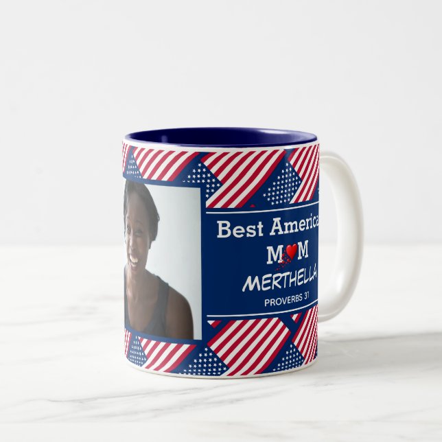 PERSONALISIERTES BEST AMERICAN MAMA FOTO ZWEIFARBIGE TASSE (VorderseiteRechts)