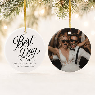 Personalisiertes Best Day Hochzeitsfoto-Ornament Keramik Ornament