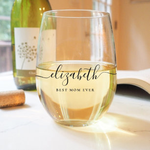 Personalisiertes Best Mom Ever-Skript-Monogramm  Weinglas Ohne Stiel