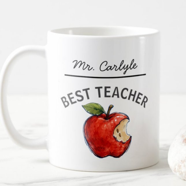 Personalisiertes BEST TEACHER Name Apple Geschenk Kaffeetasse (Von Creator hochgeladen)