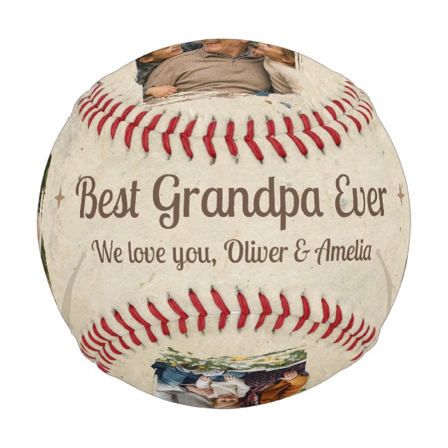 Personalisiertes Bester Opa Aller Zeiten 2 Foto-Ge Baseball (Vorderseite)