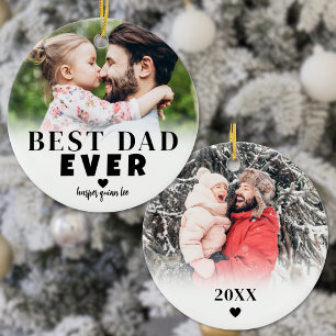 Personalisiertes Bester Papa 2 Foto Weihnachten Keramik Ornament