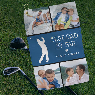 Personalisiertes Bester Vater nach Par Foto Collag Golfhandtuch