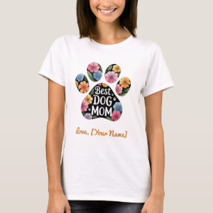 Personalisiertes Bestes Hundemama Florales Pfotenm T-Shirt