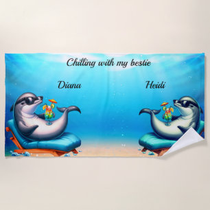 personalisiertes Besties-Delfine-Strandtuch Strandtuch