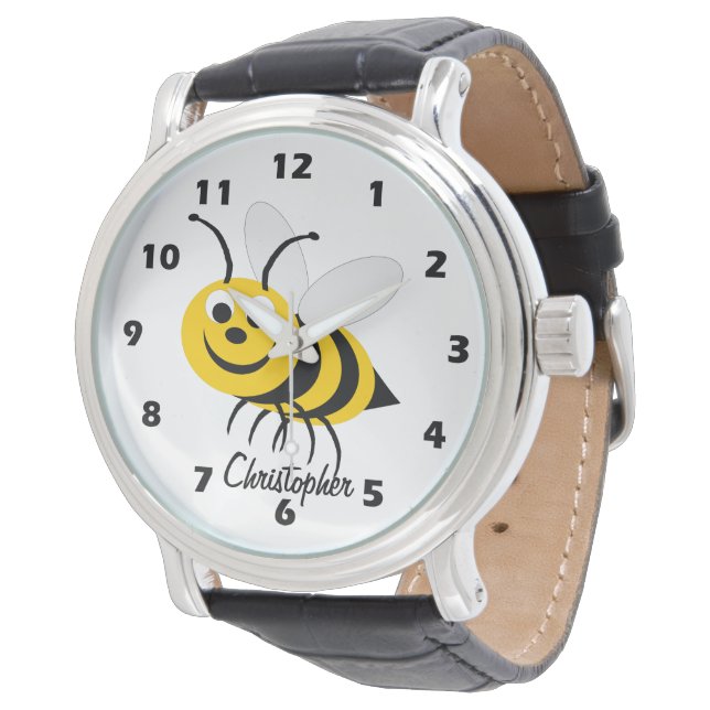 Personalisiertes Bienen-Design Armbanduhr (Schrägansicht)