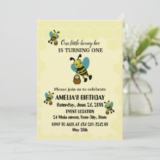Personalisiertes Bienenthema 1. Geburtstag Party Einladung