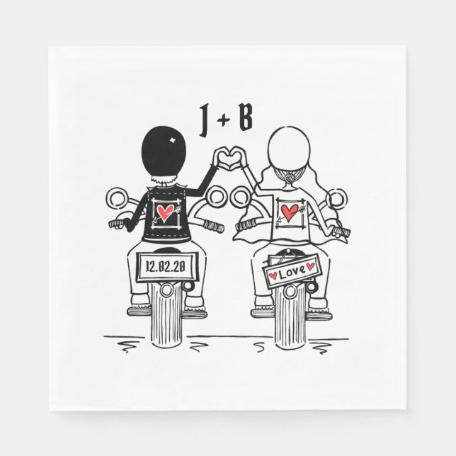 Personalisiertes Biker-Hochzeitspapier Serviette (Vorderseite)