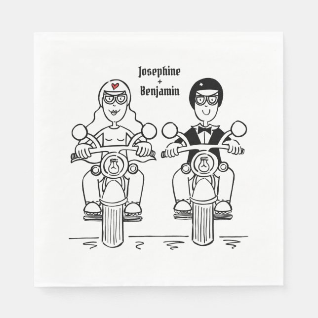 Personalisiertes Biker-Hochzeitspapier Serviette (Vorderseite)