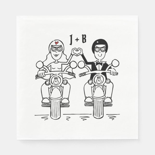 Personalisiertes Biker-Hochzeitspapier Serviette (Vorderseite)