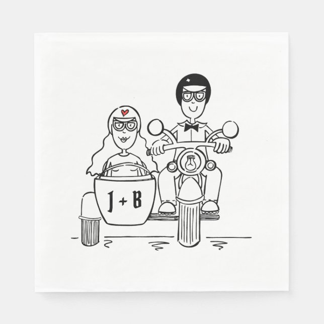 Personalisiertes Biker-Hochzeitspapier Serviette (Vorderseite)