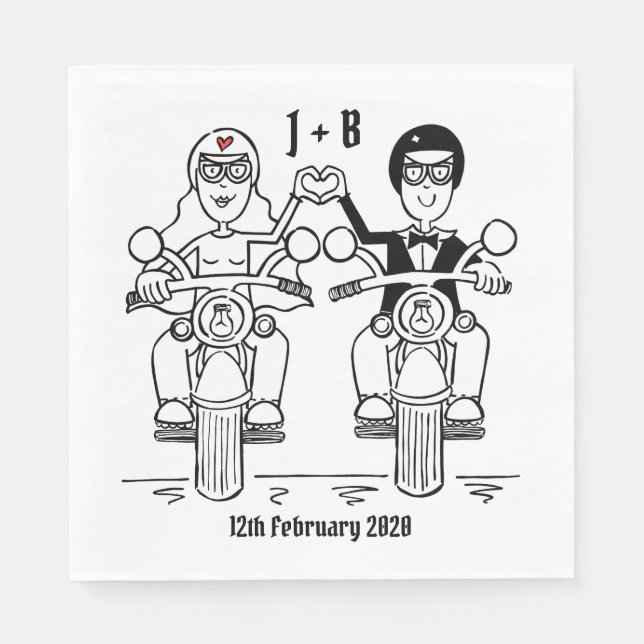 Personalisiertes Biker-Hochzeitspapier Serviette (Vorderseite)