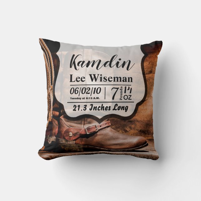 Personalisiertes Birth Pillow Cowboy Boots Barn Wo Kissen (Vorderseite)