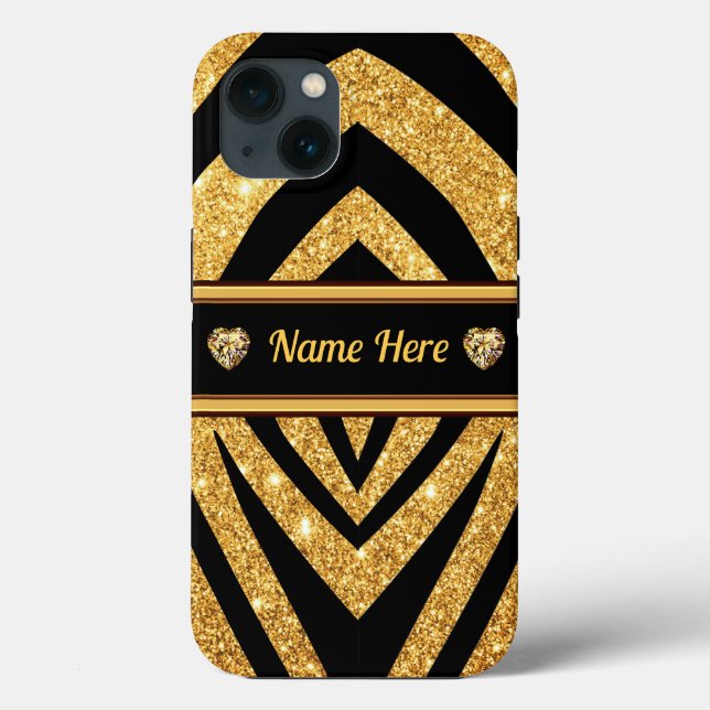 Personalisiertes Black and Gold Zebra Print Phone  Case-Mate iPhone Hülle (Rückseite)