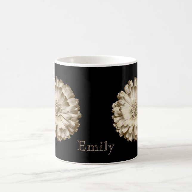 Personalisiertes Black Gold Daisy Blume Design Tasse (Mittel)
