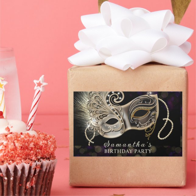Personalisiertes Black Gold Lila Masquerade Party Rechteckiger Aufkleber (Party)