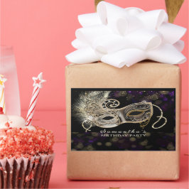 Personalisiertes Black Gold Lila Masquerade Party Rechteckiger Aufkleber