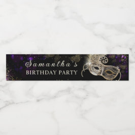 Personalisiertes Black Gold Lila Masquerade Party Wasserflaschenetikett