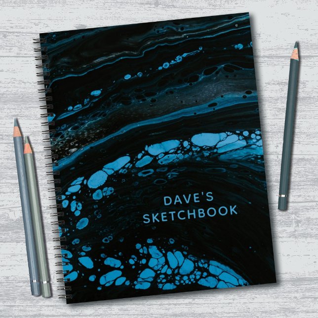Personalisiertes Black Marble Sketchbook Notebook Notizbuch (A cool black and blue marble sketchbook. Personalize it with your name.)