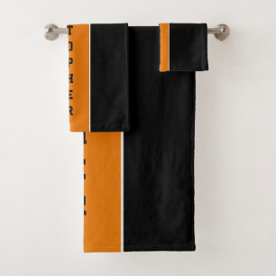 Personalisiertes Black Orange Strip Badetuch Set