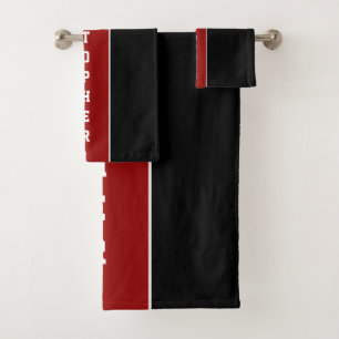 Personalisiertes Black Red Strip Badetuch Set