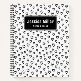 Personalisiertes Black & White Doodle Heart Notebo Notizbuch