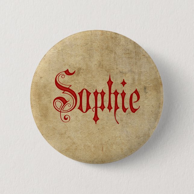 Personalisiertes Blackletter Pergament Sophie Rot Button (Vorderseite)