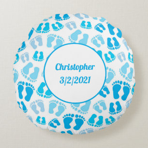 Personalisiertes Blau Baby Junge Baby Füße Rund Ki Rundes Kissen